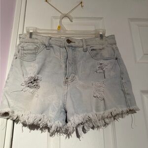 Material Girl Frayed Light Blue Jean Shorts